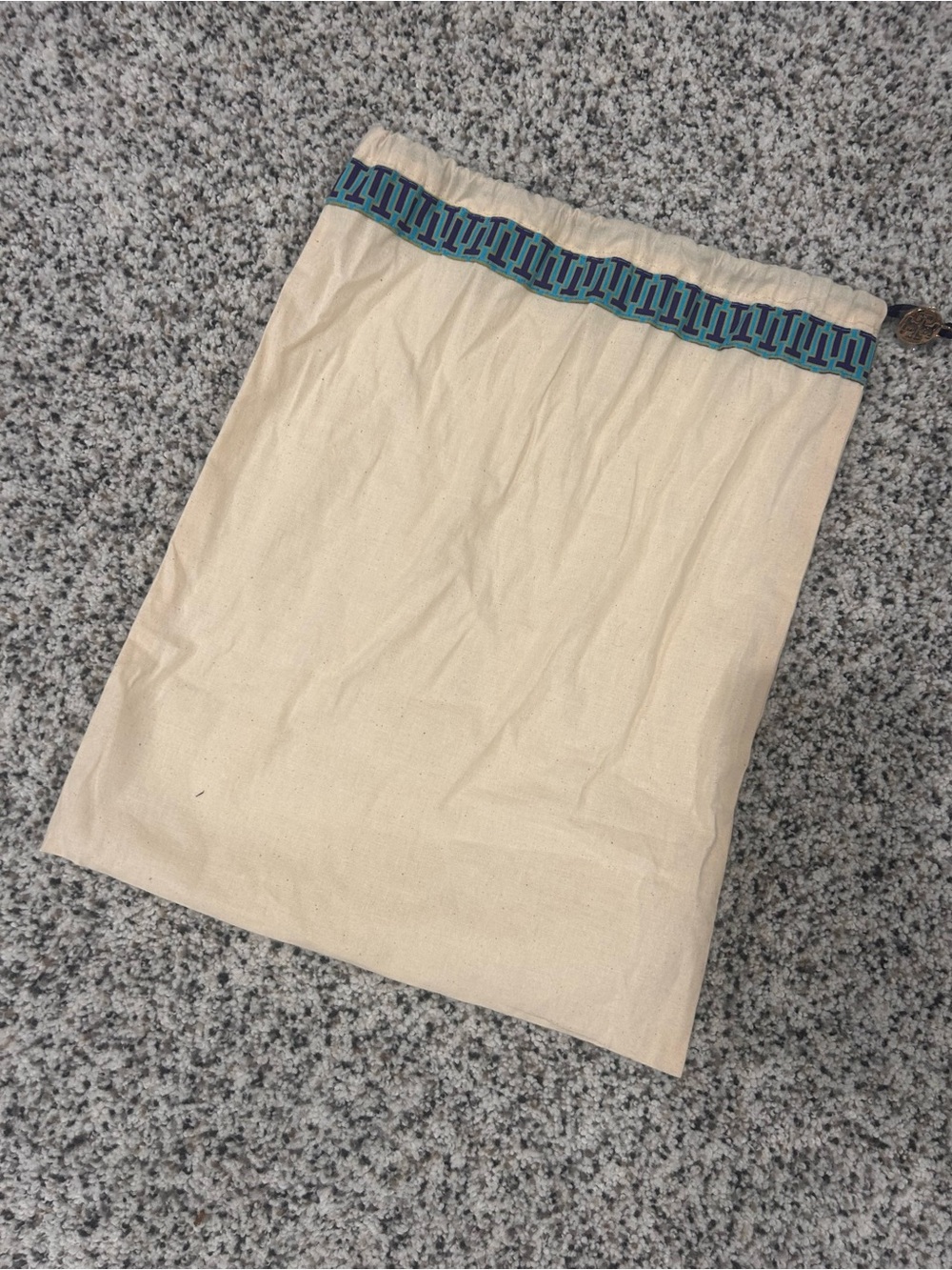 Tory Burch Cream Drawstring Dust Bag with Blue Trim